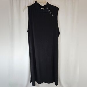 Susan Graver Black Liquid Knit Sleeveless Sheath Dress with Mock Neck NWT Large